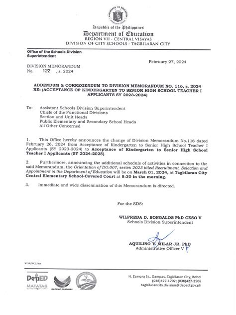 DM No. 122, s. 2023 .